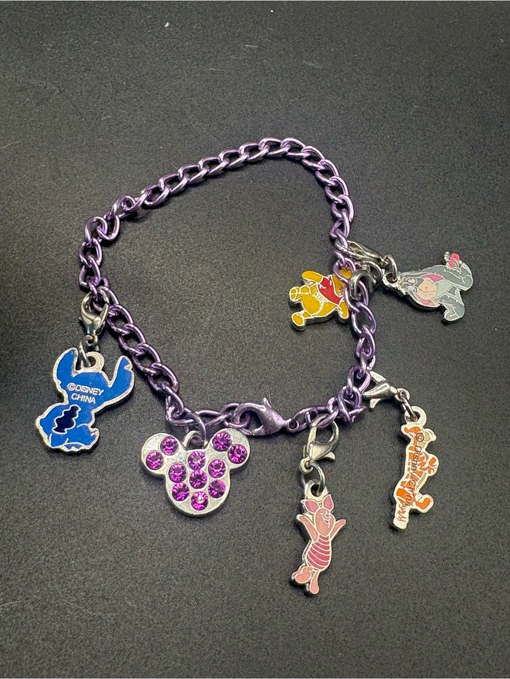 Disney Charm Bracelet Stitch Pooh Tigger Piglet Eeyore Mickey Rhinestone